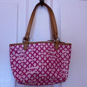 Coach Pink Signature Tote with Tan